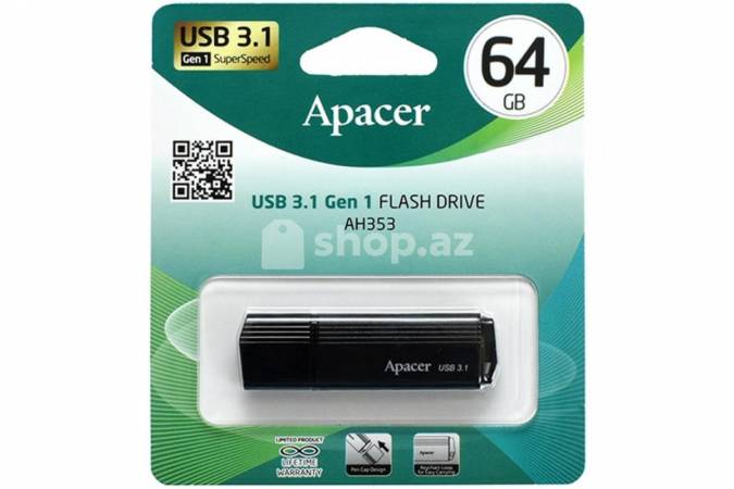 Fleş kart Apacer 64 GB USB 3.1 Gen1 AH353 Black