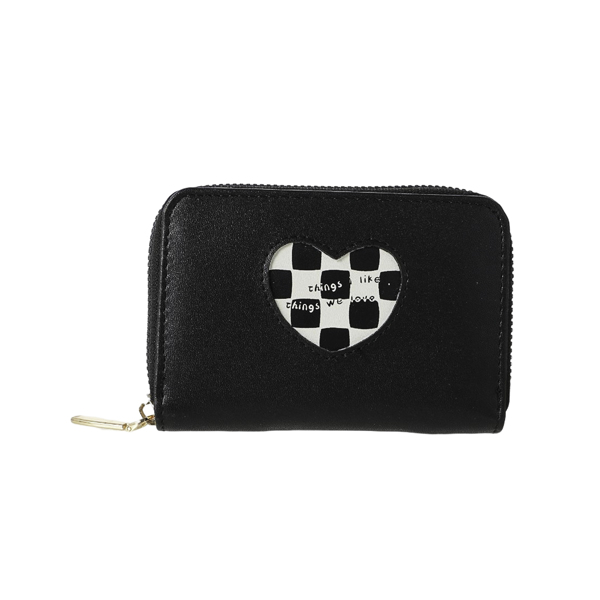 Pul kisəsi Miniso Heart Shape Plaid Women's Short  with Round Zipper(Black)