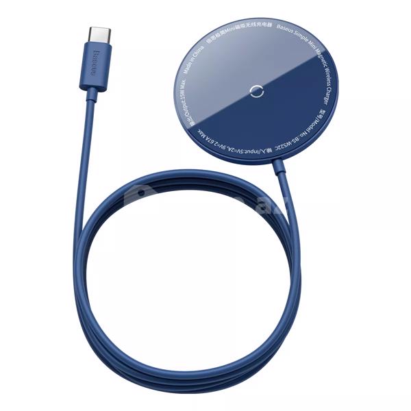 Baseus Simple Mini Magnetic Wireless Charger(suit for IP12 with Type-C cable 1.5m) Blue 