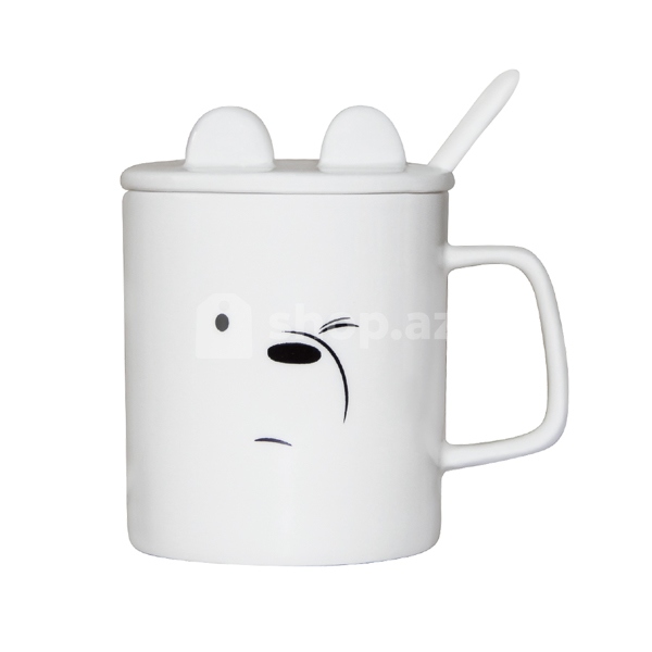 Fincan Miniso We Bare Bears Collection 4.0 Ceramic with Cover and Spoon 360mL(Ice Bear)