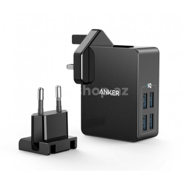 Adapter Anker PowerPort 4 Lite EU/ES/FR/ES + UK plug Black in Offline Pacckaging V3