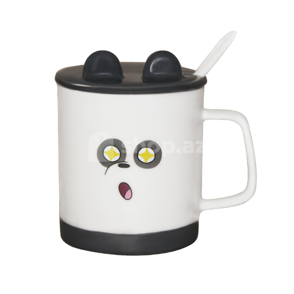 Fincan Miniso We Bare Bears Collection 4,0 Ceramic with Cover and Spoon 360mL(Panda)