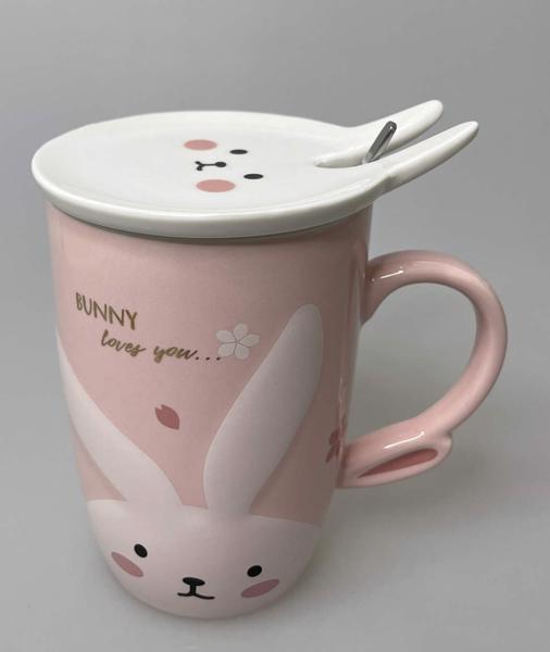 Fincan Miniso Cute Rabbit with Lid  400ml (Pink)
