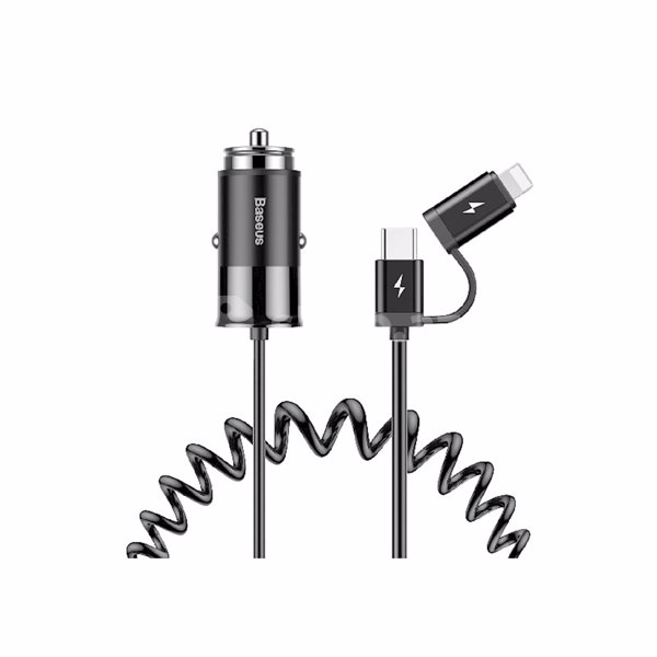 Avtomobil adapteri Baseus Enjoy Together USB with Cable USB-C/Lightning Black (CCALL-EL01)