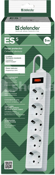 Şəbəkə elektrik filteri Defender ES 5 5 m White 5