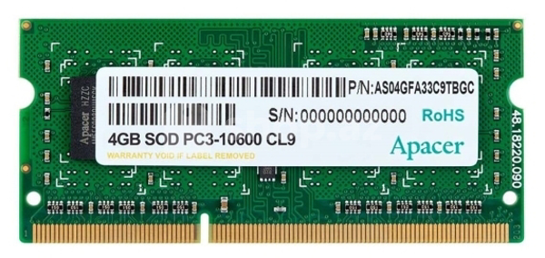 Əməliyyat yaddaşı Apacer SODIMM 4 GB PC-3-10600 Mb/s DDR3 1333 MHz for NB