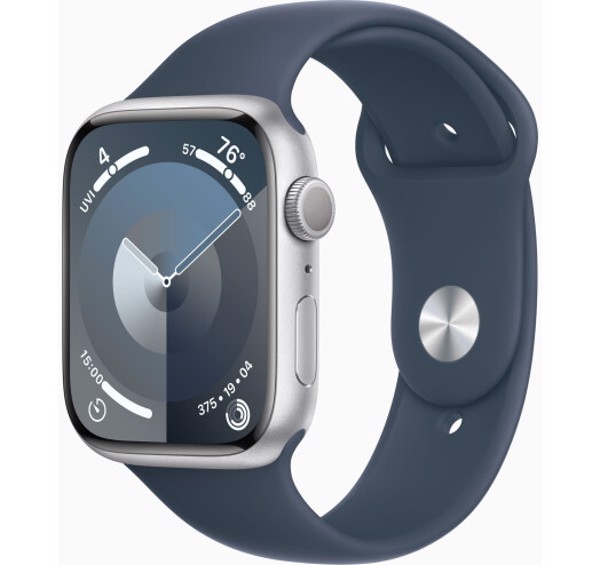 Smart saat Apple Watch Series 9 GPS 45mm Silver Aluminium Case with Storm Blue Sport Band