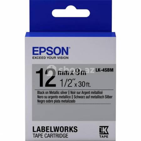  Printerlər üçün lent Epson Tape - LK4SBM Metallic Blk/Siv 12/9