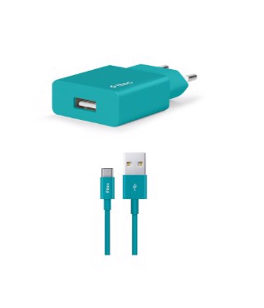 Adapter Ttec SmartCharger Travel Charger , 2.1A , Type-C Cable , Turquoise