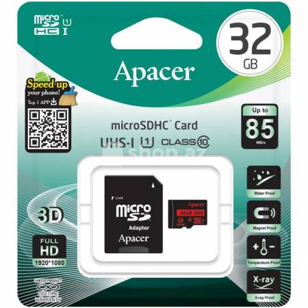 Yaddaş kartı Micro SDHC Apacer 32 GB UHS-I U1 Class 10 (R85 MB/s) + SD adapter
