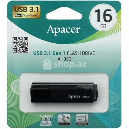 Fleş kart Apacer 16 GB USB 3.1 Gen1 AH353 Black