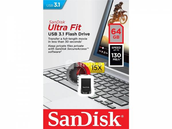 Fleş kart SanDisk Ultra Fit™ USB 3.1 64GB - Small Form Factor Plug & Stay Hi-Speed USB Drive