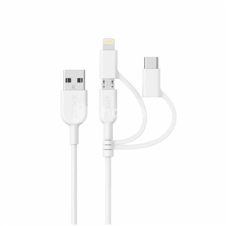 Micro USB, USB Type-C, Lightning kabeli Anker POWERLINE II 3IN1  0.9M WHITE