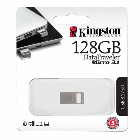 Fleş kart Kingston 128 GB DataTraveler Micro 3.1 USB 3.1 Gen 1  Ultra-Small Capless Metal Case