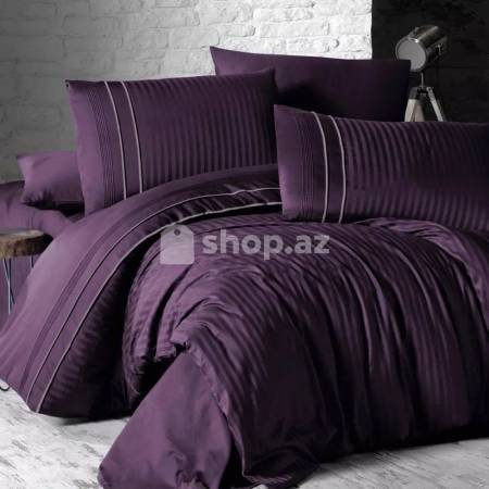 Yataq dəsti İkinəfərlik First Choice satin stripe style mor